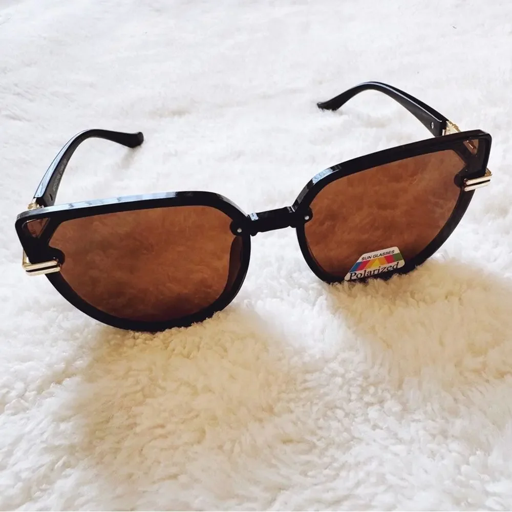 Genevieve Clear Brown & Black Rimless Polarized Sunglasses